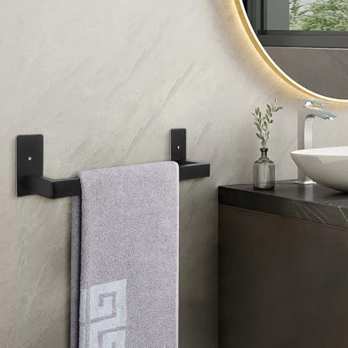 NearMoon Self Adhesive Bathroom Towel Bar, Stainless Steel Square Bath Wall Shelf Rack Hanging Towel Stick On Sticky Hanger Contemporary Style, Towel Rack Wall Mounted (12 Inch, Matte Black) - color: Matte Black, size: 12 Inch