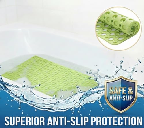Nonslip Bathtub Mat Extra Soft TPE Bath Mat for Kids, Machine Washable Bathroom Shower Mat, Smooth/Non-Textured Tubs Only, 30L x 17W Inch (Green) - color: Green, size: 30" x 17" (Rectangular)