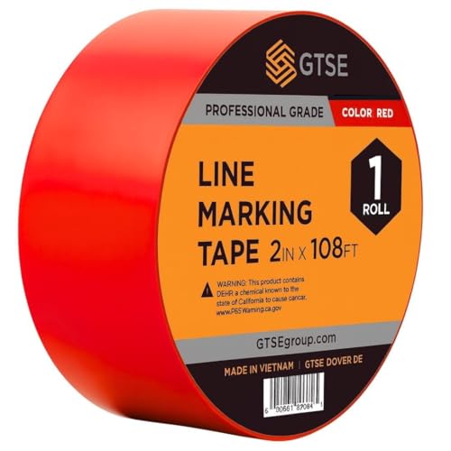 GTSE 2 inch x 108 ft Red PVC Vinyl Floor Tape, Safety Marking Tape, 6 mil Thick, Suitable for Dance Floors, Gyms, Warehouses, Sports Facilities - color: Red, size: 2" x 108 ft