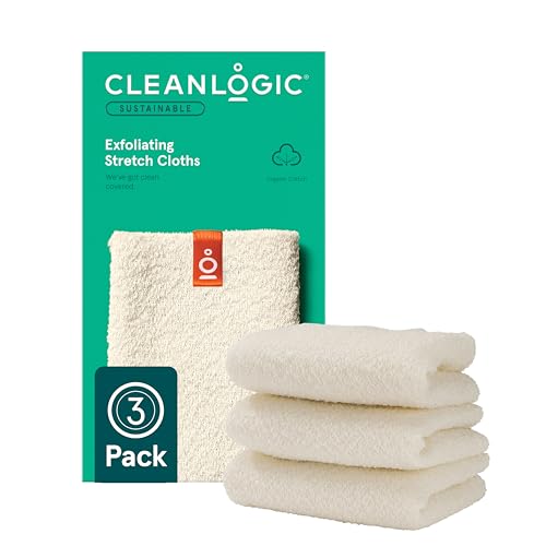 Cleanlogic Body Exfoliating Cloth, Stretchy Organic Sustainable Cotton Exfoliator Bath and Shower Washcloths, Reusable Daily Skincare Tool, 3 Count - size: 3 Count (Pack of 1), style: Sustainable - Stretch Cloth