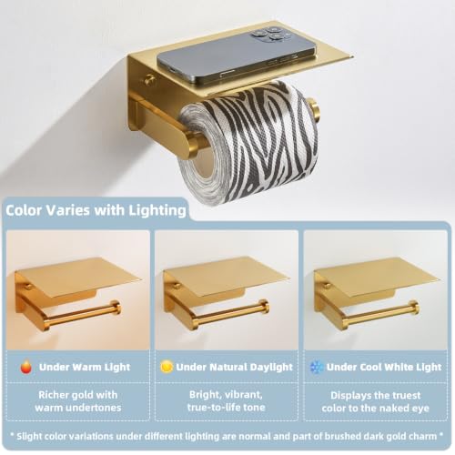Toilet Paper Holder, Brushed Gold, 304 Stainless Steel | Wet Wipes & Air Freshener Storage, Space-Saving Design, Family Bath & Rental Apartment Use, Modern Bathroom Refresh - color: Brushed Gold, size: Single Rod