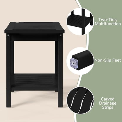Sage HDPE Poly Plastic Waterproof Bathroom Shower Bench, Black - color: Black