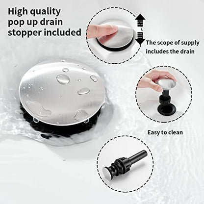 2 Handles 3 Holes Faucet Widespread Bathroom Sink Faucet Basin Tap Mixer Supply Hose Included Matching Pop Up Drain Brushed Nickel - color: Brushed Nickel, size: Widespread