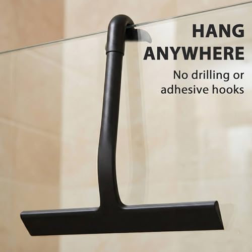 Shower Squeegee for Glass Doors, Hang Anywhere Silicone Shower Squeegee with Hook Design for Easy Hanging and Cleaning (Black) - color: Black