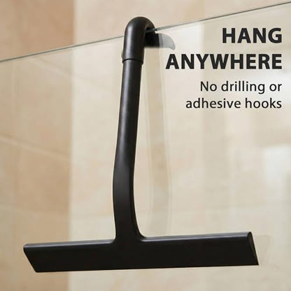 Shower Squeegee for Glass Doors, Hang Anywhere Silicone Shower Squeegee with Hook Design for Easy Hanging and Cleaning (Black) - color: Black