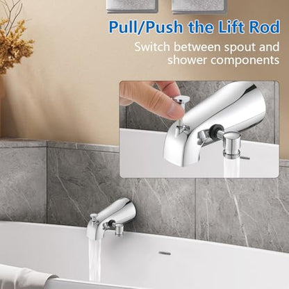Chrome Tub Spout with Diverter slip fit 1/2 inch Copper Tube, High Pressure filtered Handheld Shower with 3 Spray Modes On/Off Switch, 59 inch hose, Bracket, No Drill Required Install