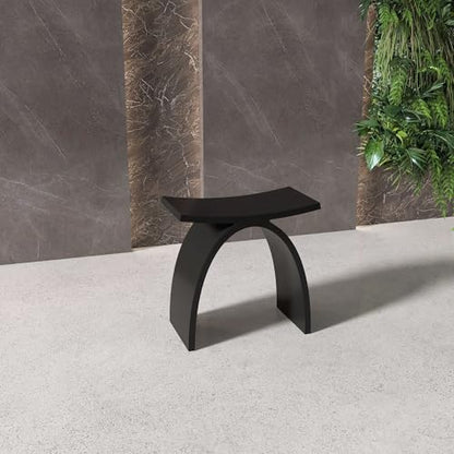 Black Shower Stool, Solid Surface Modern Bath Bench Inside/Outdoor | 16.5“ Heavy Duty Stone Resin, Waterproof, 400lb Capacity, Fancy Bathroom Seat for Inside Showers, Outdoor Use - color: Black Arched