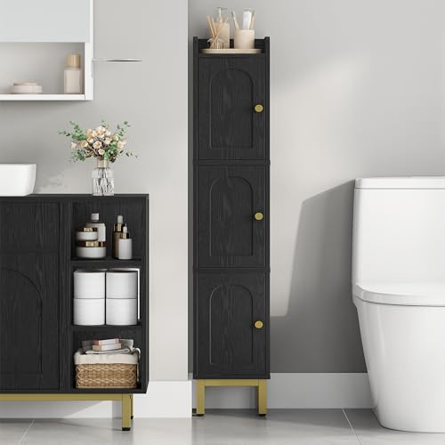 Hzuaneri Slim Bathroom Storage Cabinet, Narrow Bathroom Organizers,3 Doors | Narrow Storage Cabinet with 4 Adjustable Feet, Laundry Room Organization for Small Space, Kitchen,Living Room,Black - color: Black