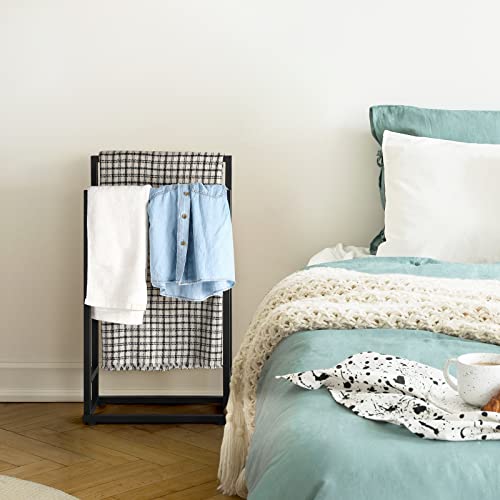 Freestanding Towel Racks 2 Tier Small Towel Holder Stand | for Bathroom Matte Black Stainless Steel Industrial for Hand Towels Blanket - color: Black