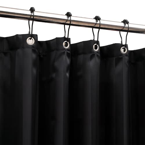 Waterproof Fabric Shower Curtain or Liner with Bottom Weight,72"x72" Black Strip Soft Hotel Quality Cloth 2-in-1 Shower Curtain with 12 Metal Grommet Holes,Light-Weight & Machine Washable