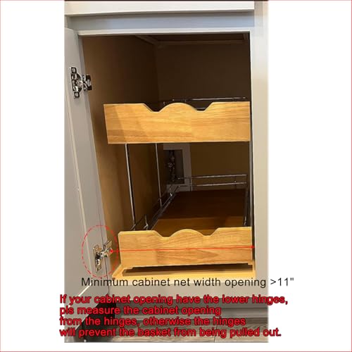 DINDON 2 Tier Pull Out Cabinet Organizer (11" W x 21" D) Slide Out Wood Shelf Organizers Double Tier Kitchen Wire Basket with Chrome Finish… - size: 11'' W X 21'' D