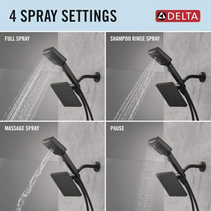 Delta Square 2-in-1 Dual Shower Head with 4-Setting HandHeld Spray, Matte Black Detachable Double Shower Head with Hose, Showerhead, 1.75 GPM Flow Rate, Matte Black 75755BL - color: Matte Black