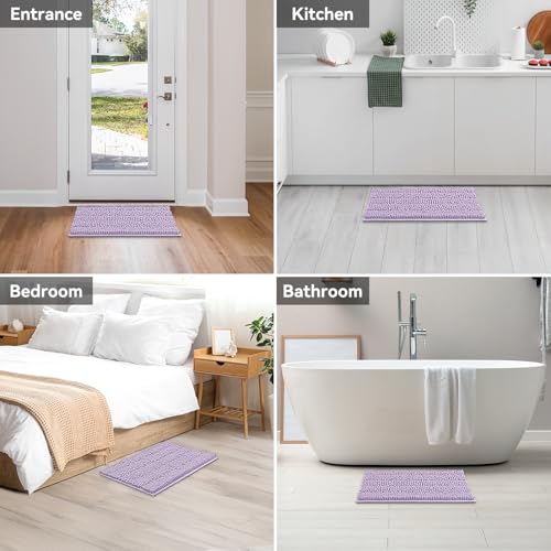 Bcoimo Small Bath Rug Mat,24x17 Extra Soft Chenille Lavender Bathroom Mats | Non Slip with Rubber Backing Bathroom Rugs;High Absorbent And Quick Dry Microfiber mat; Machine Washable;Extra Soft Bath Rug - color: Lavender, size: 24"×17"