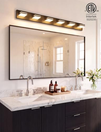 VOLISUN Modern Bathroom Vanity Light Fixtures (6-Light, 48-Inch), 5CCT Dimmable Lighting Fixtures Over Mirror, 360 Rotatable Head, Black LED Vanity Lights - color: Matte Black-5CCT, size: 48-Inch