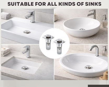 2Pcs Bathroom Sink Drain Strainer, 304 Stainless Steel Drain Filter, Pop Up Bathroom Sink Drain with Hair Catcher Fits 1 1/4" to 1 1/2" US Bathroom Sink Stopper Replacement