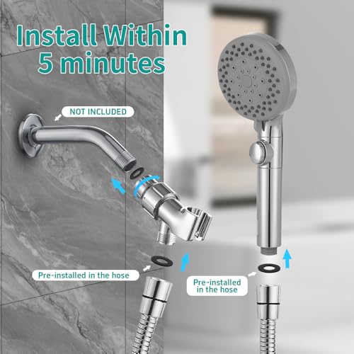 Handheld Shower Head with 79" Extra Long Hose 7 Modes, Chrome | High Pressure Shower Head with On/Off Switch Button, Powerful Wash Modes, for Baby and Pets Bath - color: Chrome, style: 6 Modes and Power Wash