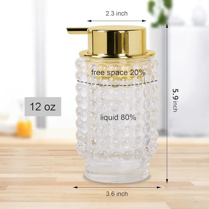Glass Foaming Soap Dispenser, Clear Foam Hand Soap Dispenser, Bathroom 12 Oz Large Bottle with Gold Pump, Refillable Lotion Pump Container for Bathroom, Kitchen,Hand Soap, Dish Soap, Shampoo - color: Transparent