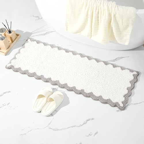 ORTIGIA Long Cute Scalloped Bathroom Rugs Runner, Fun White and Gray Plush Microfiber Scallop Bath Mats Non Slip Washable Quick Dry Absorbent, Rug Carpet for Bathtub Sink Laundry Room Bedroom, 17x47 - color: Grey and White, size: 1'5" x 3'11" (Rectangular