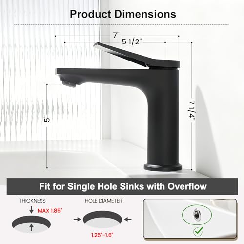 Rbrohant Single Hole Bathroom Faucet, Matte Black Single Handle Bathroom Sink Faucets for 1 Hole, Bathroom Vanity Faucet with Pop up Drain, Deck Mount, R2001-MB - color: Matte Black, style: No Escutcheon