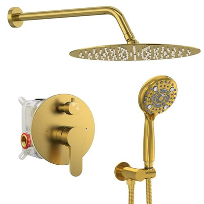 SR SUN RISE Shower Faucet - Multifunctional High Pressure Shower Head System with Handheld Shower Head Fixtures - Valve Included (Brushed Gold, 12 inch) - color: Brushed Gold, size: 12 Inch