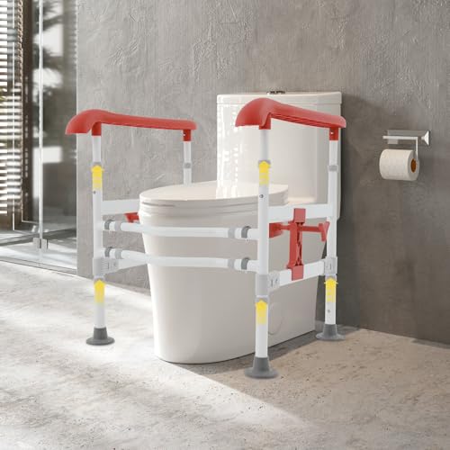 Toilet Frame Rail for Elderly, Adjustable Toilet Safety Frame, Stability Bathroom Handrail Assist Grab Bar Handles Railings for Elderly, Senior, Handicap Disabled, 330lbs Weight Capacity (Orange)