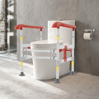 Toilet Frame Rail for Elderly, Adjustable Toilet Safety Frame, Stability Bathroom Handrail Assist Grab Bar Handles Railings for Elderly, Senior, Handicap Disabled, 330lbs Weight Capacity (Orange)