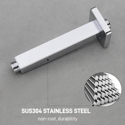 Square Shower Arm with Flange 8 Inch Straight Extension Arm for Ceiling Mount Rainfall Shower Head, Male NPT 1/2" to G1/2", Polished Chrome - color: Chrome, style: 8-Inch