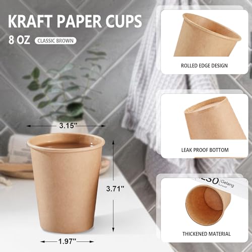SIUQ 400 Pack 8 oz Kraft Paper Cups, Unbleached Disposable Coffee Cups | Brown Thickened Paper Cups for Hot/Cold Beverage, Party, Home, Cafes, Bistros, Businesses - style: 8oz-400pack