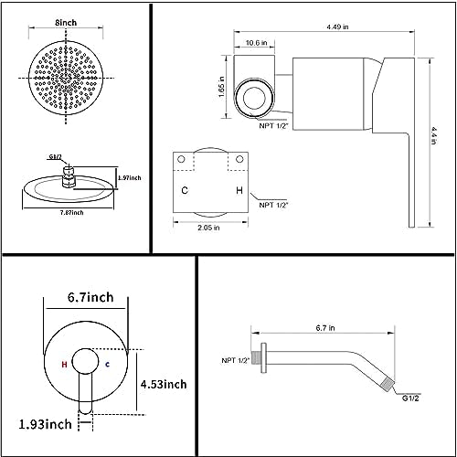 Matte Black Shower Faucet GGStudy Single Function Shower Trim Kit with Rough-in Valve Shower Set Bath Rainfall Shower Faucet System 8inch Round Stainless Steel Metal Shower Head - color: Black, style: Round
