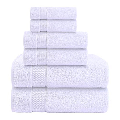 6 Piece 100% Cotton Bath Towel Set - 2 Bath - 2 Hand - 2 Face, White | 100% Cotton • Thick & Plush • Hotel Quality • Ultra Soft • Highly Absorbent • Quick Dry • Low Lint • Machine Washable - color: White