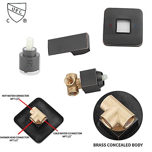 Oil Rubbed Bronze Shower Faucet GGStudy Single Function Shower Trim Kit with Rough-in Valve Shower Set Bath Rainfall Shower Faucet System 8inch Square Stainless Steel Metal Shower Head - color: Oil Rubbed Bronze, style: Square