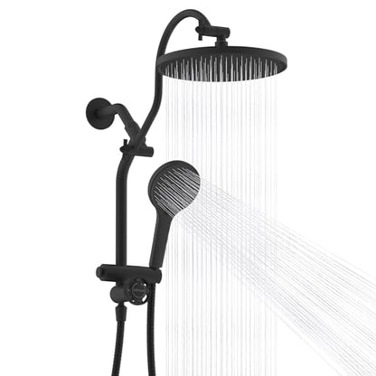Hibbent 10'' Rain Shower Head Combo with 3 Handheld Sprays, Matte Black | cUPC Certified Self-cleaning High Pressure Shower Head, All Metal Extension Arm, Easy Reach 4-way Diverter, 71" Hose & Holder - color: Matte Black