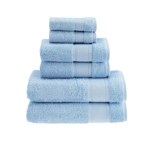 HALLEY Turkish Cotton Towels Set with 2 Bath Towels, 2 Hand Towels & 2 Washcloths - Hotel & Spa Quality - Soft, Quick Drying & Absorbent Towels for Bathroom, Shower & Face (6-Piece Set - Blue) - color: Baby Blue, size: 6-Piece Towel Set