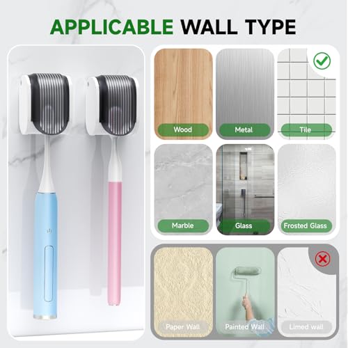 2 Pcs Toothbrush Holders Wall Mounted, Single Slot Design, Shower Self Adhesive Wall Mounted Toothbrush Holder with Cover, Waterproof and Dustproof, Suitable for Bathroom, Family, Travel (Grey) - color: 2pcs-grey