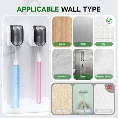 6 Pcs Toothbrush Holders Wall Mounted, Single Slot Design, Shower Self Adhesive Wall Mounted Toothbrush Holder with Cover, Waterproof and Dustproof, Suitable for Bathroom, Family, Travel (Grey) - color: 6pcs-grey