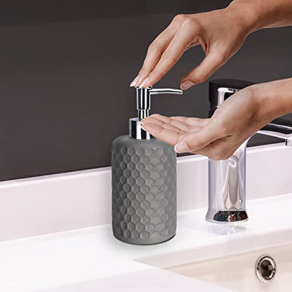 Bathroom Accessory Set, 6 Piece Grey Bathroom Accessories Set with Trash Can, Toothbrush Holder, Toothbrush Cup, Soap Dispenser, Soap Dish, Toilet Brush with Holder, Trash Can, Light Gray - color: Cool Gray