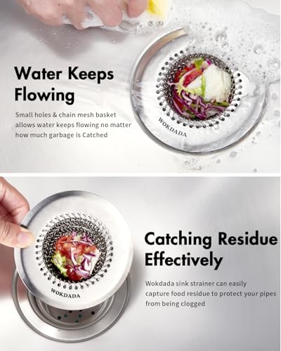 Kitchen Sink Drain Strainer,Patented Reversible Chain Mesh Basket Anti-Clog | Revolutionary Sink Strainer，Easy Clean，Fast Drainage，304 Stainless Steel Rust-Proof，4.4" Large Capacity Food Catcher，Handmade - color: Silver