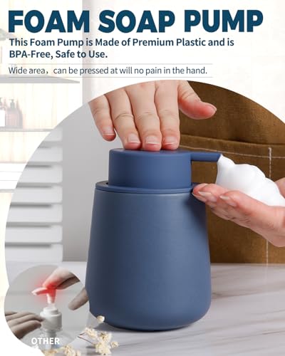 Bosilunlife 12Oz Ceramic Foam Soap Dispenser for Bathroom Kitchen Counter | Premium countertop foam pump creates delicate dense foam, stable desktop placement,Matte Blue - color: Matte Blue