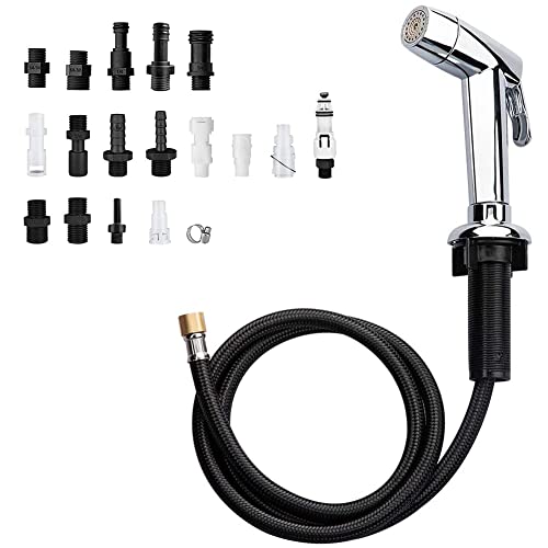 Houtingmaan Kitchen Sink Sprayer Replacement, Side Sprayer Head | with Hose and17 ADAPTERS, Chrome - color: Chrome, style: Dual Function Mode