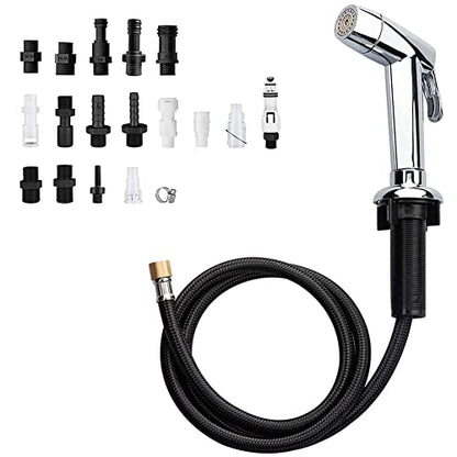 Houtingmaan Kitchen Sink Sprayer Replacement, Side Sprayer Head | with Hose and17 ADAPTERS, Chrome - color: Chrome, style: Dual Function Mode
