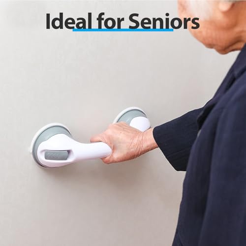 12" Grab Bars for Shower & Bathtub, 2-Pack Strong Suction Removable Shower Handles for Elderly Seniors Handicap – No Drilling Safety Grab Bar Replacement for Bathroom Wall, Grey