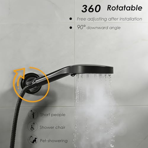 Hand held Showerhead Holder Wall Mounted with Suction Cup - Reusable- Wide Anlge Adustable Shower Hose Holder (Matte Black) - style: Matte Black