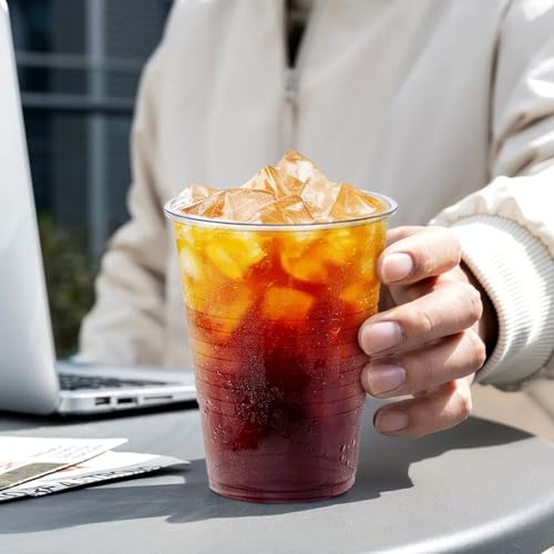SIUQ 300 Pack 16 oz Clear Plastic Cups, Disposable Water Cups 16 Ounce | Hot/Cold Party Drinking Cups for Party, Picnic, Wedding, BBQ, Travel, Christmas, Halloween, Events - style: 16 oz-300pack