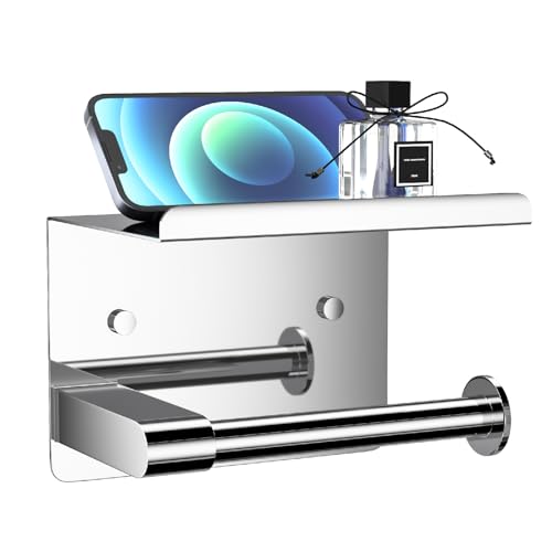 GLNLQ Chrome Toilet Paper Holder Wall Mount, Self Adhesive or Screw-in | Adhesive or Screw-in, Waterproof and Rustproof Stainless Steel, Wall Mount Design, Modern Stylish Design, for Bathroom, RV - color: C-chrome