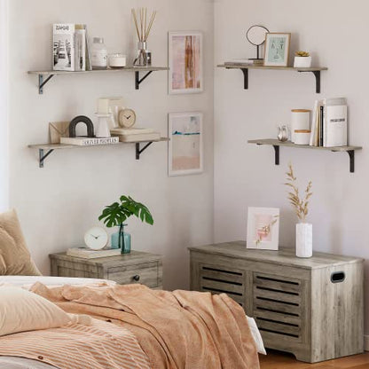 Long Wall Shelves, 31.5" Wall Mounted Shelves with Metal Brackets | Floating Book Shelves, Set of 2, Easy Assembly, Max Load 22lbs, Wall Storage Ledges, Living Room/Bathroom/Bedroom, Gray Wash - color: Grey Wash, size: 31.5 Inch