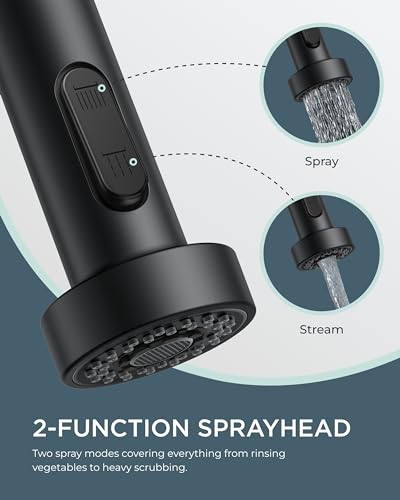 FORIOUS Black Kitchen Sink Faucet, Pull Down Sprayer, Classic High Arc | Lead-Free Stainless Steel, Single Handle Commercial Spring Kitchen Faucets for Laundry Utility Room, Outdoor Farmhouse Camper - color: Matte Black