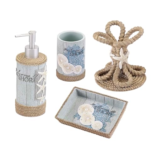 Avanti Linens - Accessory Set, Resin Tumbler, Toothbrush Holder, Soap Dish & Lotion Pump, Durable Bath Decor (Beachcomber Collection) - size: 4pc Accessory Set