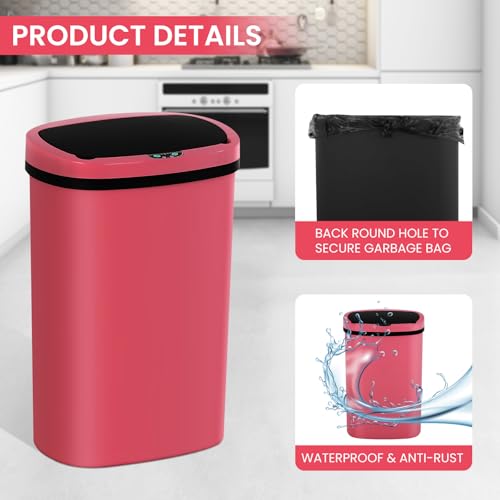 13 Gallon Trash Can | 50L Sensor Automatic Kitchen Trash Can with Lid | Touchless Garbage Bin Odor-Control for Kitchen, Office, Bedroom, Living Room (1 Pack, Red) - color: Red