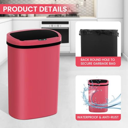 13 Gallon Trash Can | 50L Sensor Automatic Kitchen Trash Can with Lid | Touchless Garbage Bin Odor-Control for Kitchen, Office, Bedroom, Living Room (1 Pack, Red) - color: Red