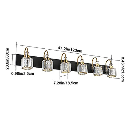 Ralbay Crystal Vanity Lights 6-Lights Modern Crystal Bathroom Vanity Lights Over Long Mirror Modern Black Gold Bathroom Vanity Lighting Fixtures - color: Round-Black+Gold, size: 6-light